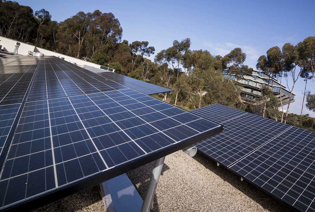 Photo of solar panel grid at UC San Diego.