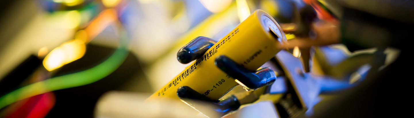 Photo of a sustainable battery under development in a lab at UC San Diego.